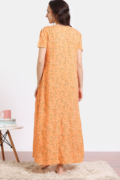 Coucou Maternity Woven Full Length Nightdress With Front Zipper And Discreet Feeding - Metalic Orange — image 3